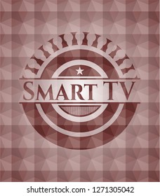 Smart TV red badge with geometric pattern background. Seamless.