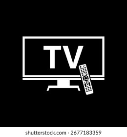 Smart TV con icono de control remoto aislado sobre fondo negro