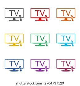 Smart-TV mit Fernbedienungssymbol einzeln auf weißem Hintergrund. Symbole bunt einstellen