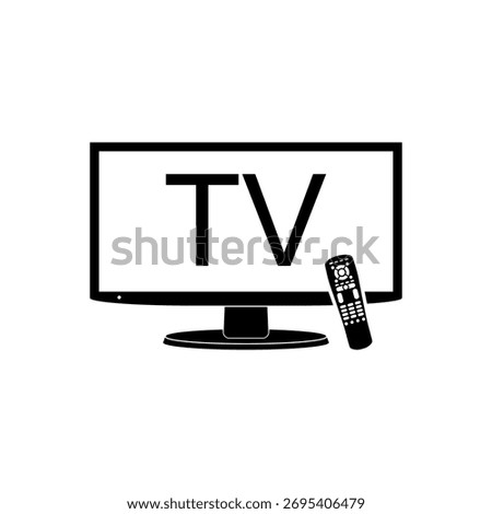 Smart TV with remote control sign isolated on white background