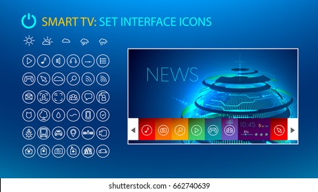 Smart Tv. Set Icons For Smart Tv Interface. VECTOR Mock Up. Template