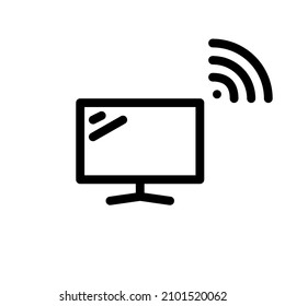 Smart TV con conexión inalámbrica. Icono de píxel de arte de línea mínimo perfecto, modificable
