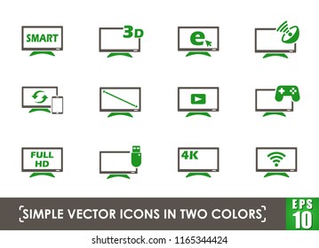 smart tv simple vector icons in two colors