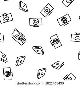 Smart Tv Television Vector Seamless Pattern Thin Line Illustration