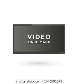 Smart TV with the text: "Video on demand". Concept of streaming television, web television. Vector illustration, flat design