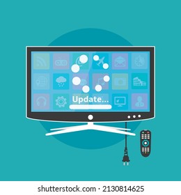 Smart TV with update loading process vector illustration, flat design