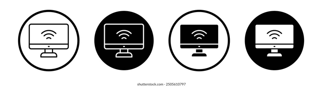 Smart tv vector icon set black filled and outlined style.