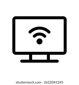 Vector de Smart TV para streaming de entretenimiento y medios domésticos. Ilustración de televisión de pantalla plana. Icono de visualización digital para hogares inteligentes. Icono de línea