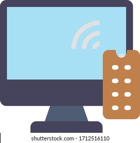 Smart Ultra High Defination LED with Remote Concept, Home Electronics Appliance on white background, Work from home Symbol Vector Color Icon design
