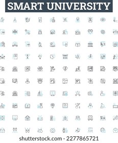 Smart university vector line icons set. Smart, University, Educational, Learning, Intelligent, Innovative, Knowledgeable illustration outline concept symbols and signs