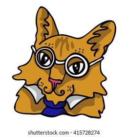 Smart vector cat with a necktie and glasses