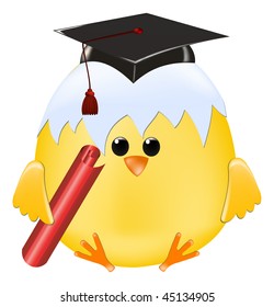 Smart vector chick in shell with paper scroll