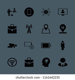 smart vector icons set. with bulb head, mobile phone, person monitor and empty battery in set