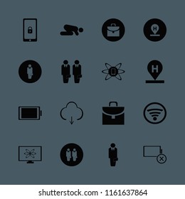 smart vector icons set. with businessmen, empty battery, businessman and download in set