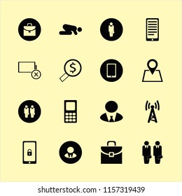 smart vector icons set. with mobile phone, looking money, phone conversation and empty battery in set