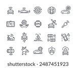 Smart vehicle line icons set. Symbols of car with autopilot or self driving, GPS system, cameras and radars. Editable stroke. Outline vector illustration collection isolated on white background