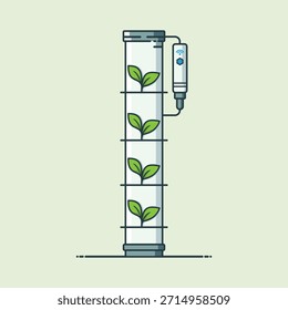 Smart Vertical Hydroponic Farming System Illustration. Concept of sustainable agriculture, agrotechnology, and indoor farming