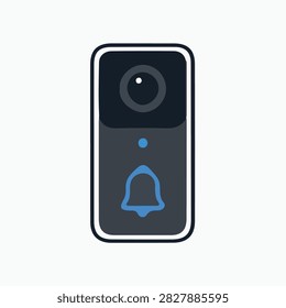 Smart video doorbell with camera lens and ringing bell button vector illustration isolated on white background. Clean modern flat doodle style icon of home security device, smart entrance intercom, and wireless doorbell.