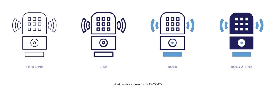 Icono de asistente de voz inteligente en 4 estilos diferentes. Línea delgada, línea, negrita y línea negrita. Estilo duotono. Trazo editable.