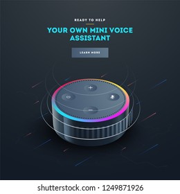 Smart voice recognition gadget. Home adviser or personal assistant. Artificial intelligence technology device.