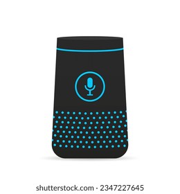 gadget de reconocimiento de voz inteligente. Asesor en el hogar o asistente personal. Dispositivo de comando de voz con asistente virtual integrado. Casa inteligente. Ilustración del vector