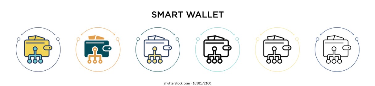 Smart wallet icon in filled, thin line, outline and stroke style. Vector illustration of two colored and black smart wallet vector icons designs can be used for mobile, ui, web