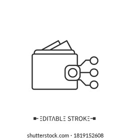 Smart wallet line icon. Smart payments and cash savings. Internet banking. Digital smart technologies concept. Isolated vector illustration. Editable stroke.