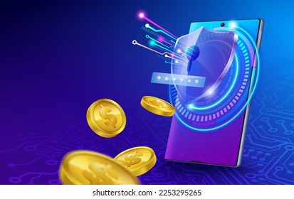 Smart wallets and protection systems and Safety payments concept. Smartphone payment technology online payment security. Vector EPS file.