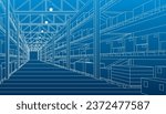 Smart warehouse. Automatic stock storage, modern distribution building, ecommerce warehouse, digital logistics, smart package hardware, AI delivery system, innovation in cargo, commercial storehouse