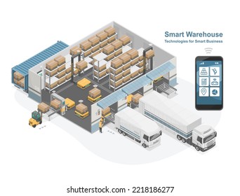 smart warehouse heavy cargo robot carry for iot shipping and business system or big logistics smart factory isometric isolate vector