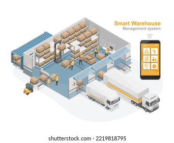 smart warehouse management iot system for factory shipment  isometric