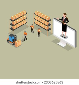 Smart warehouse management system isometric 3d vector illustration concept for banner, website, illustration, landing page, flyer, etc