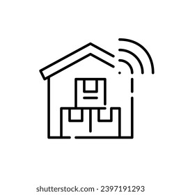 Smart warehouse. Parcel boxes and wi fi symbol. Pixel perfect, editable stroke
