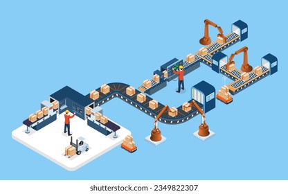 Smart Warehouse Technologies with agv robots, warehouse Automation System and Automated inventory control platforms. Vector illustration EPS 10