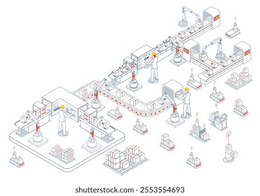 Smart Warehouse Technologies with agv robots, warehouse Automation System and Automated inventory control platforms. Vector illustration EPS 10