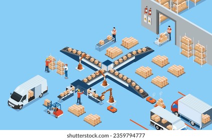 Smart Warehouse Technology and Automated Warehouse Robots Concept with Industry 4.0, Warehouse Automation System and Autonomous Robot Transportation operation service. Vector illustration EPS 10