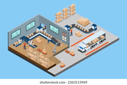 Smart Warehouse Technology and Automated Warehouse Robots Concept with Industry 4.0, Warehouse Automation System and Autonomous Robot Transportation operation service. Vector illustration EPS 10