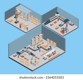 Smart Warehouse Technology and Automated Warehouse Robots Concept with Industry 4.0, Warehouse Automation System and Autonomous Robot Transportation operation service. Vector illustration EPS 10