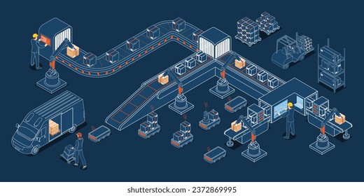 Smart warehouse technology Concept with Autonomous Robot transportation, Warehouse Automation System and Autonomous Robot Transportation operation service. Vector illustration EPS 10