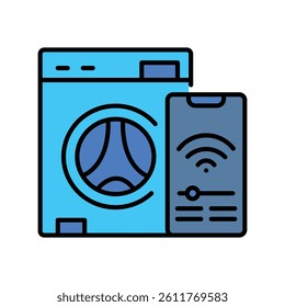 smart washing machine black line icon for digital and print projects.  Minimal clean icons for apps and websites. Modern simple icons for UI UX and branding