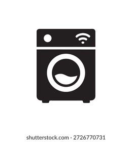 Smart Waschmaschine Symbol schwarz-weiß Vektorgrafik für Smart Home Automation und Wäschetechnik