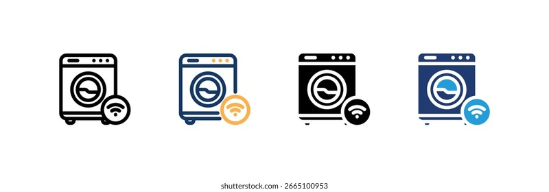 Conjunto de iconos de lavadora inteligente colección de estilo múltiple. Ilustración vectorial.