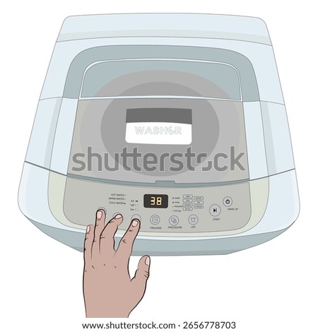 Smart Washing Machine Operation - Hand Pressing Control Panel.