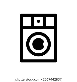 Lavadora inteligente. Icono de Vector de trazo delineado con detalles rellenos de negro.