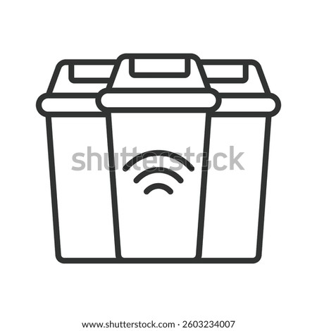 Smart waste bin, icon in line design. Smart waste bin, smart trash can, sensor trash can on white background vector. Smart waste bin, icon in line design, editable stroke icon