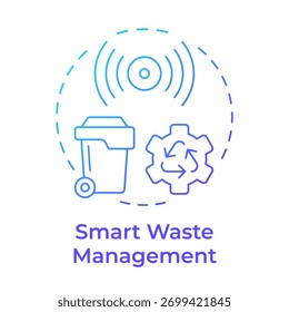 Icono de concepto de gradiente azul de gestión inteligente de residuos. Reciclaje de basura de manera eficiente. Infraestructura y servicios de la ciudad. Ilustración de línea de forma redonda. Abstractas idea. Diseño gráfico. Fácil de usar en el folleto