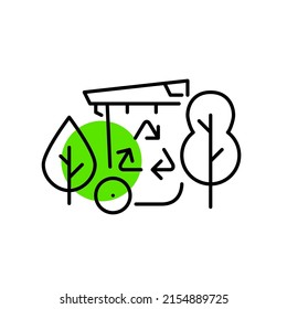 Smart waste management. Garbage container with recycling symbol and sensors. Pixel perfect, editable stroke line art icon
