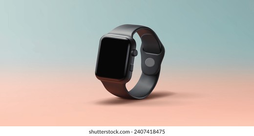 Smart watch 3d render mockup vector illustration in black glossy luxury colour