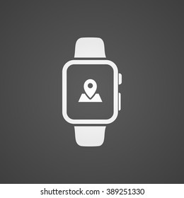 Smart watch with application icon on screen. Vector icon.