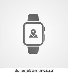 Smart watch with application icon on screen. Vector icon.